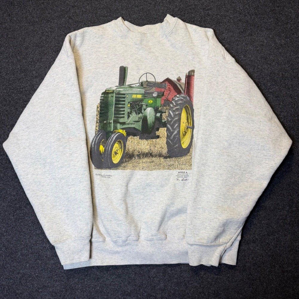 Vintage Made in USA Sweatshirt Mens XXL Grey John Deere Tractor Farmcore Graphic